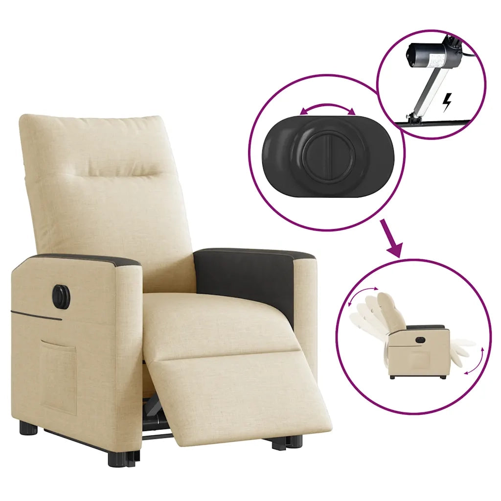 vidaXL Poltrona Alzapersona Reclinabile Elettrica Crema in Tessuto