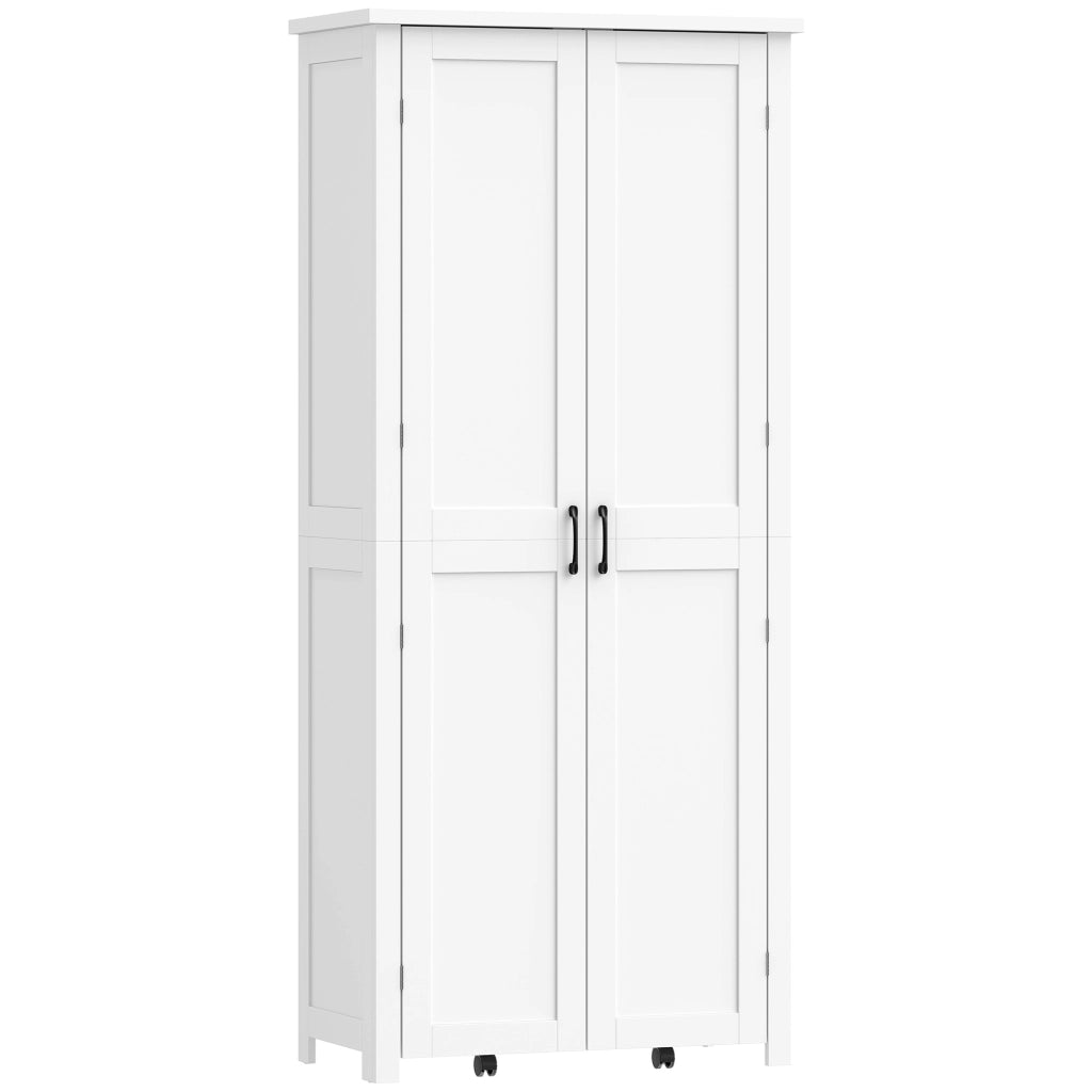 Mobile Cucina Moderno: Ruote. 2 Ante. 14 Scomparti. Colore Bianco.