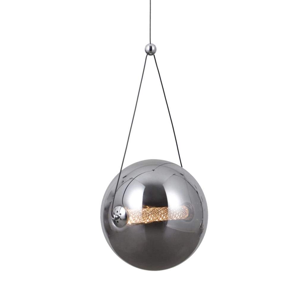 Lampada sospesa Rastia sfera vetro fumé cromo LED 12W Italux