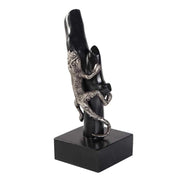 Figura lucertola in legno e alluminio con supporto 13x17,5x32,5h