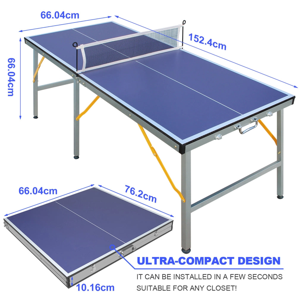 Tavolo da ping-pong pieghevole 152，4 x 66，04 x 66，04 cm in MDF blu， interno/esterno