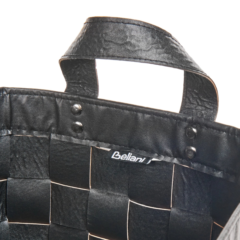 Set di 2 cesti fatti a mano in ecopelle nero con manici design retrò