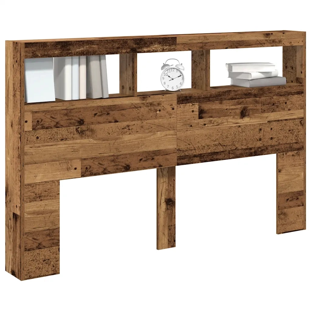 Testiera con Contenitore a LED-Testiera con Ripiani Legno Antico 160x17x102 cm