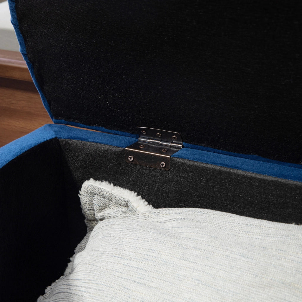 Pouf Contenitore Capitonn¨¦ Semicircolare ¨C Xylo ¨C Velluto Blu con Gambe in Legno Nero