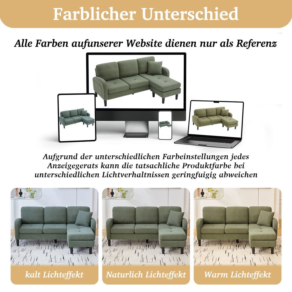 Divano angolare modulare 3 posti con chaise longue reversibile in corda verde