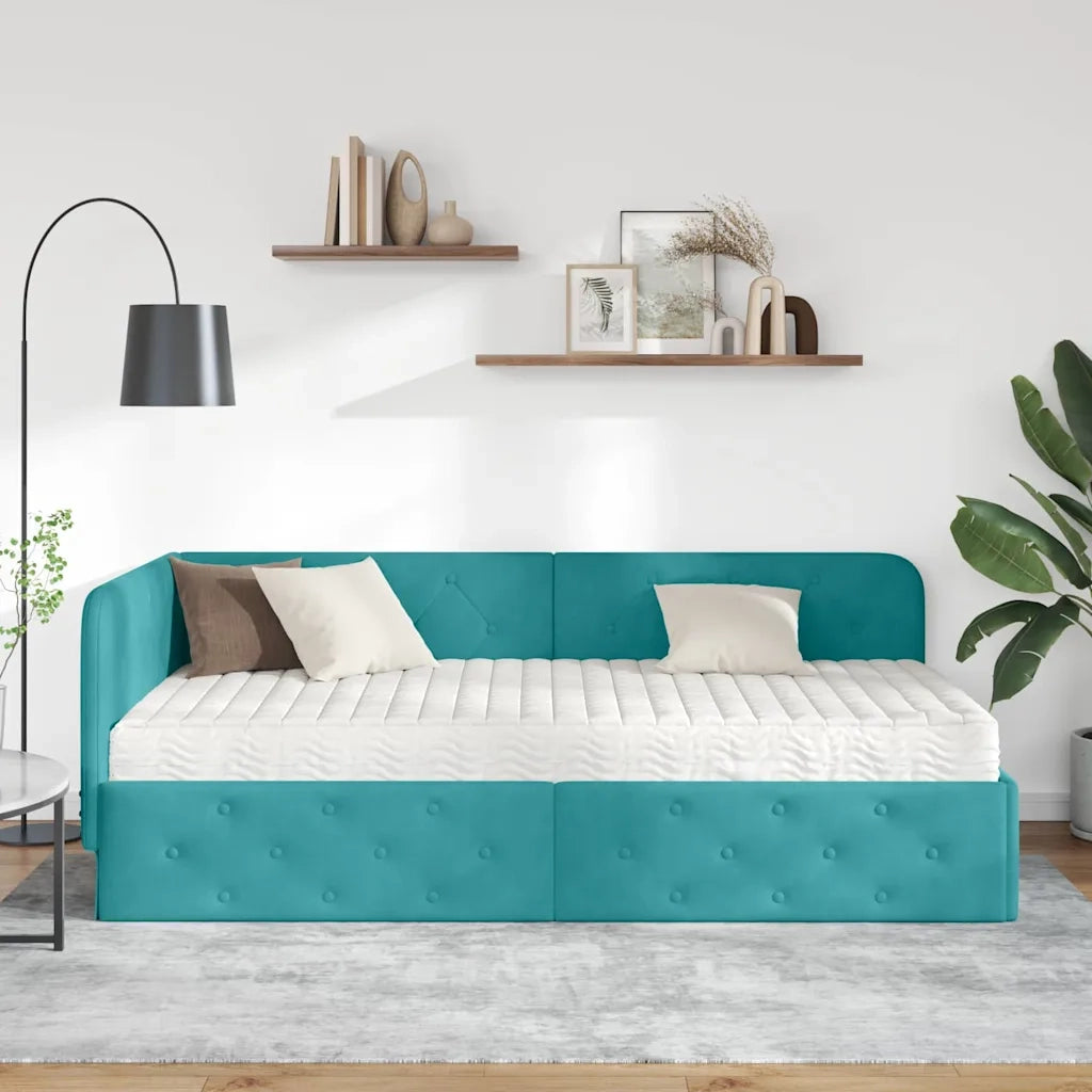 Letto singolo | Letto per adulti | Cornice del letto ad angolo Turchese 90 x 200 cm Velluto