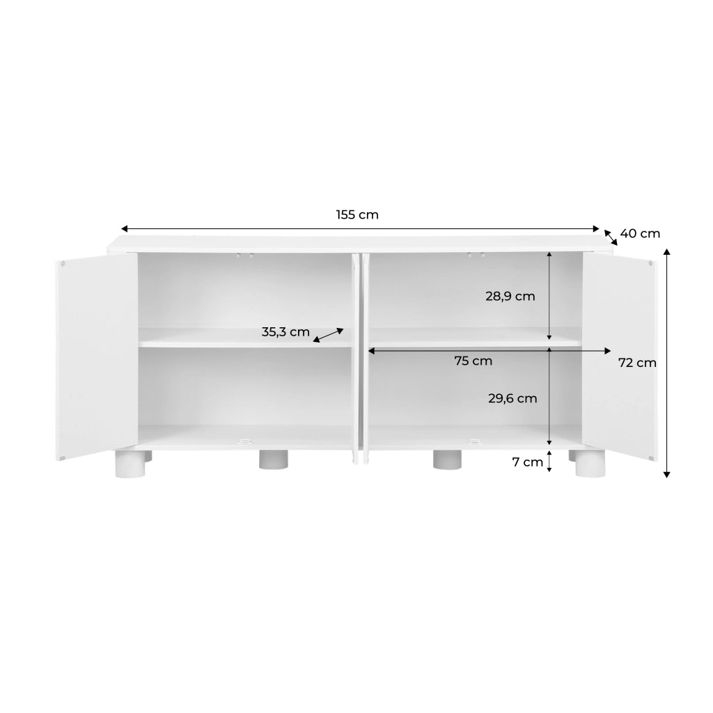 Credenza effetto legno di mango 4 ante, 155cm, beige