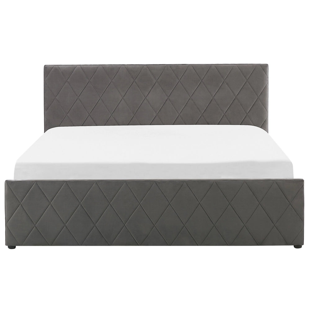 Letto contenitore Rivestimento in velluto grigio 180 x 200 cm con testiera trapuntata a rombi con base a doghe