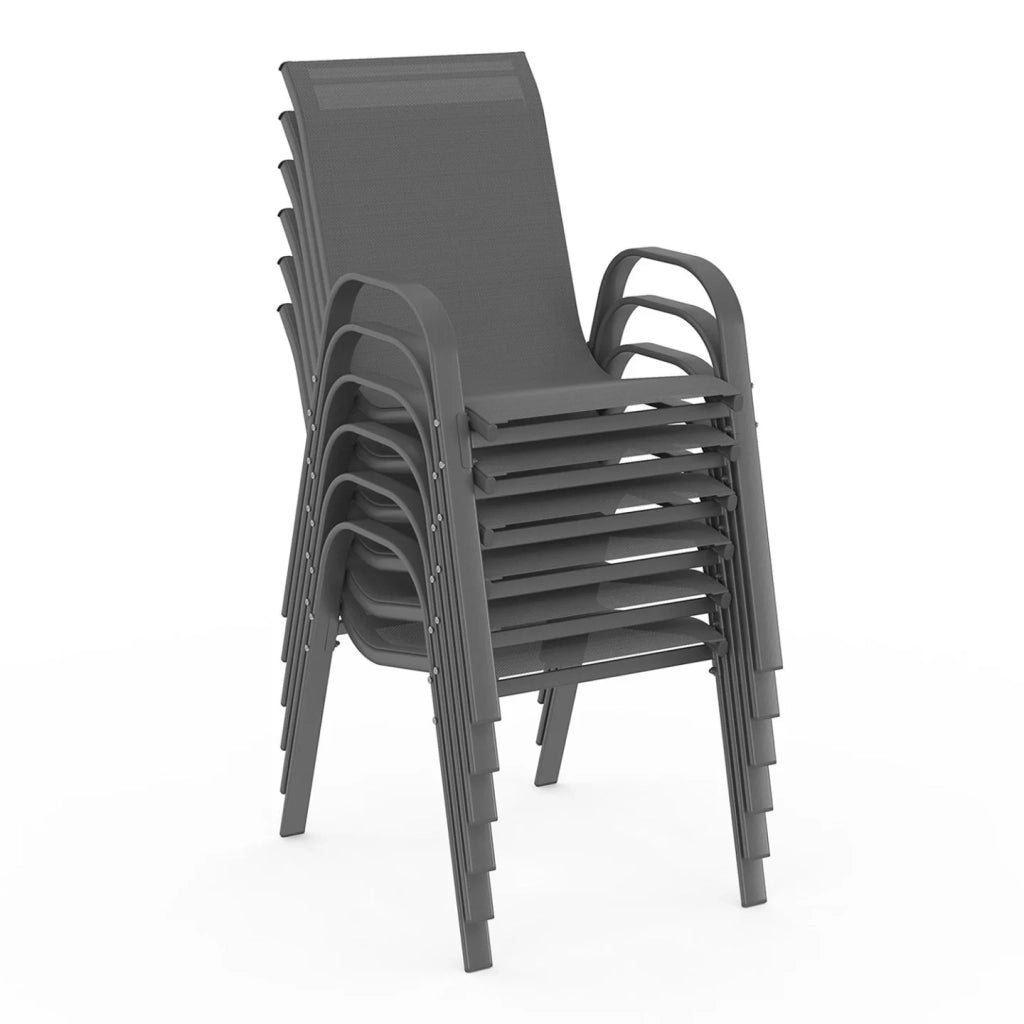 IDMarket - Set di mobili da giardino MADRID tavolo 150 CM e 6 sedie impilabili grigio antracite