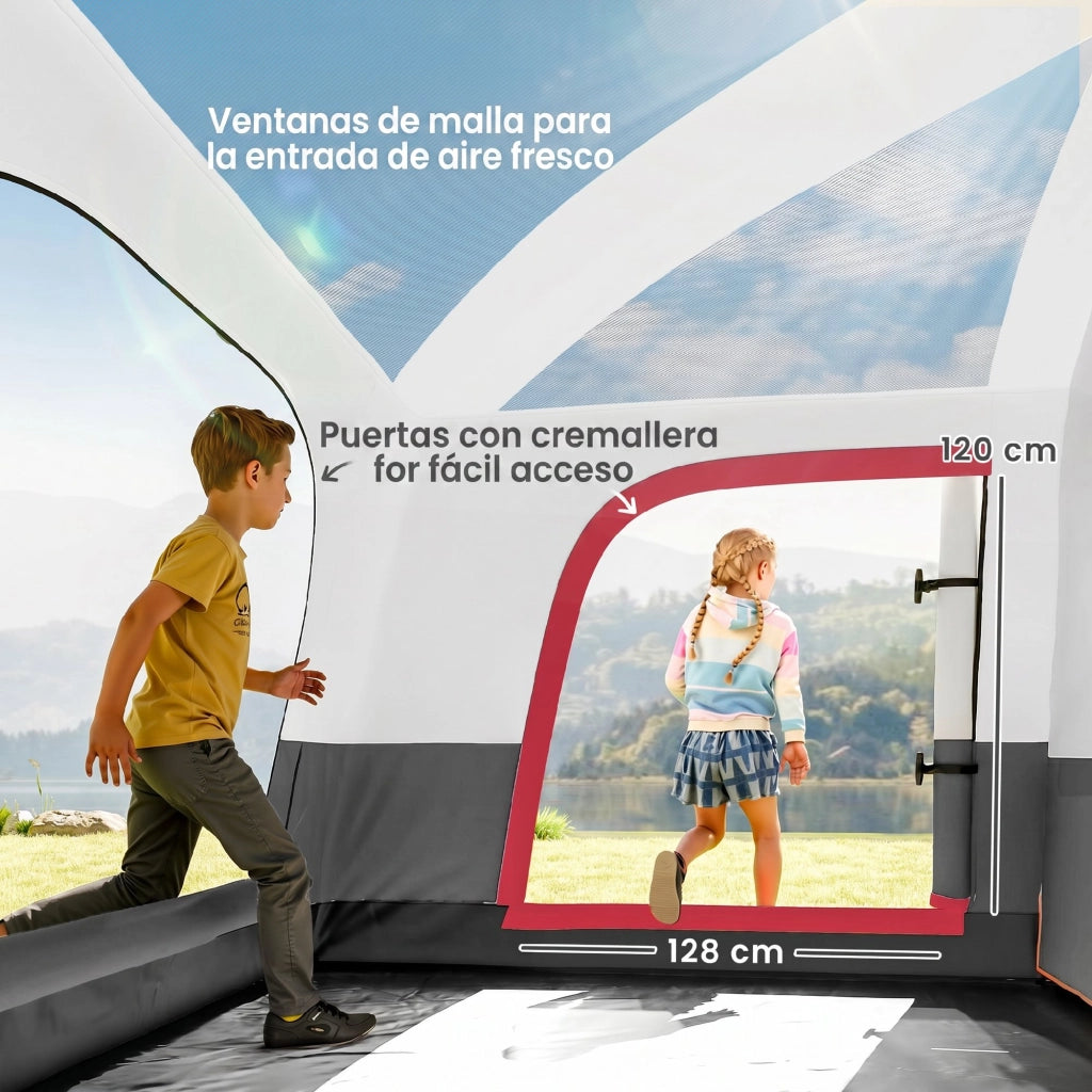 Tenda da Campeggio 4 Persone 2 Camere Soggiorno Impermeabile ¨C zephmum ¨C 430x305 cm Rosso
