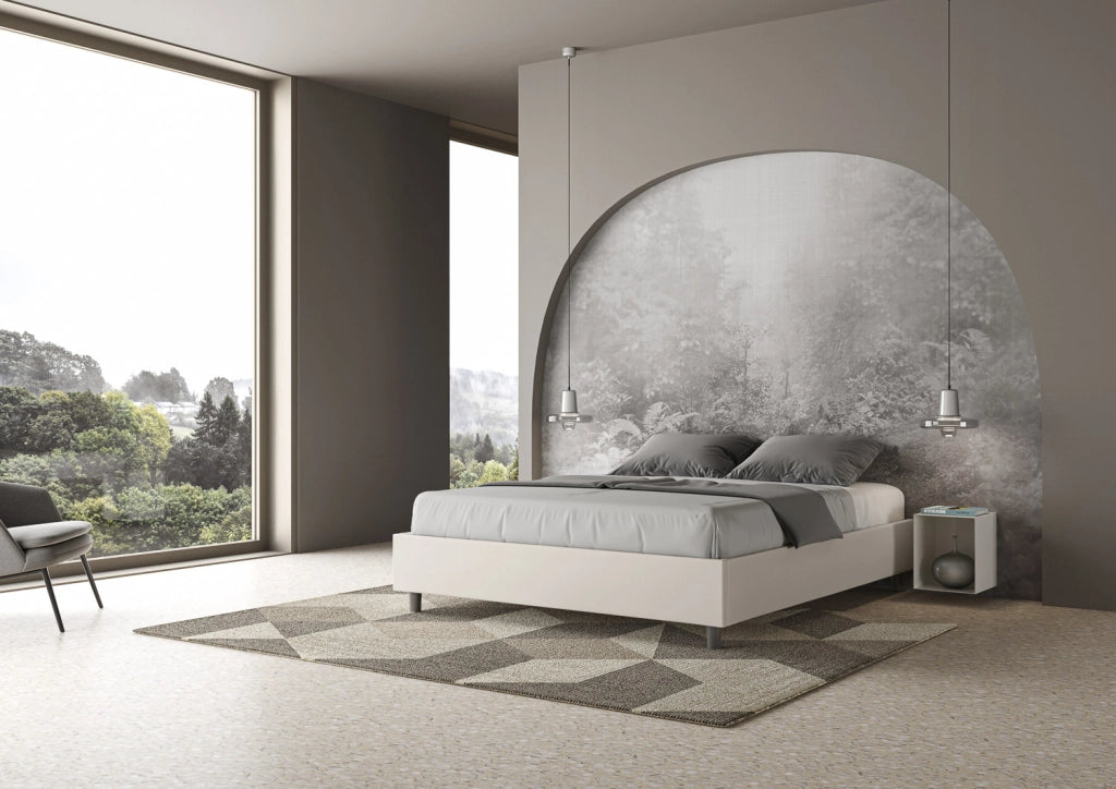 BS COM Letto matrimoniale francese senza rete imbottito 140x200 similpelle bianco