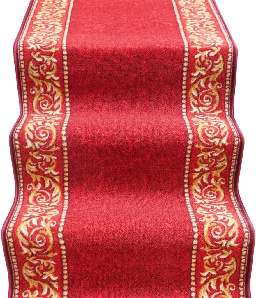 Passatoia Scala Bordata 67x450 cm Ingresso Corridoio Tappeto Cucina Gradini Stile Barocco Bordeaux