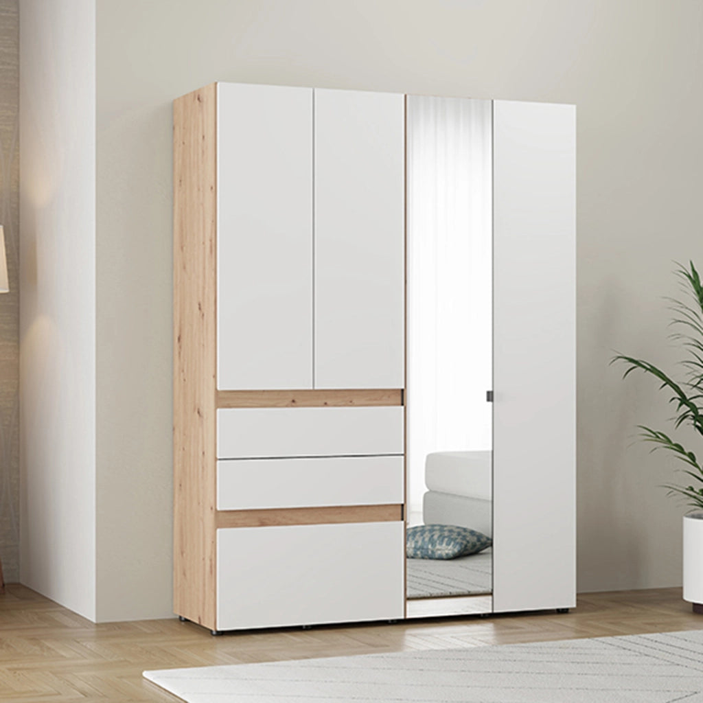 Armadio Camera da Letto Ushuaia, Guardaroba Grande 3 Cassetti, 155x208h cm Bianco Opaco