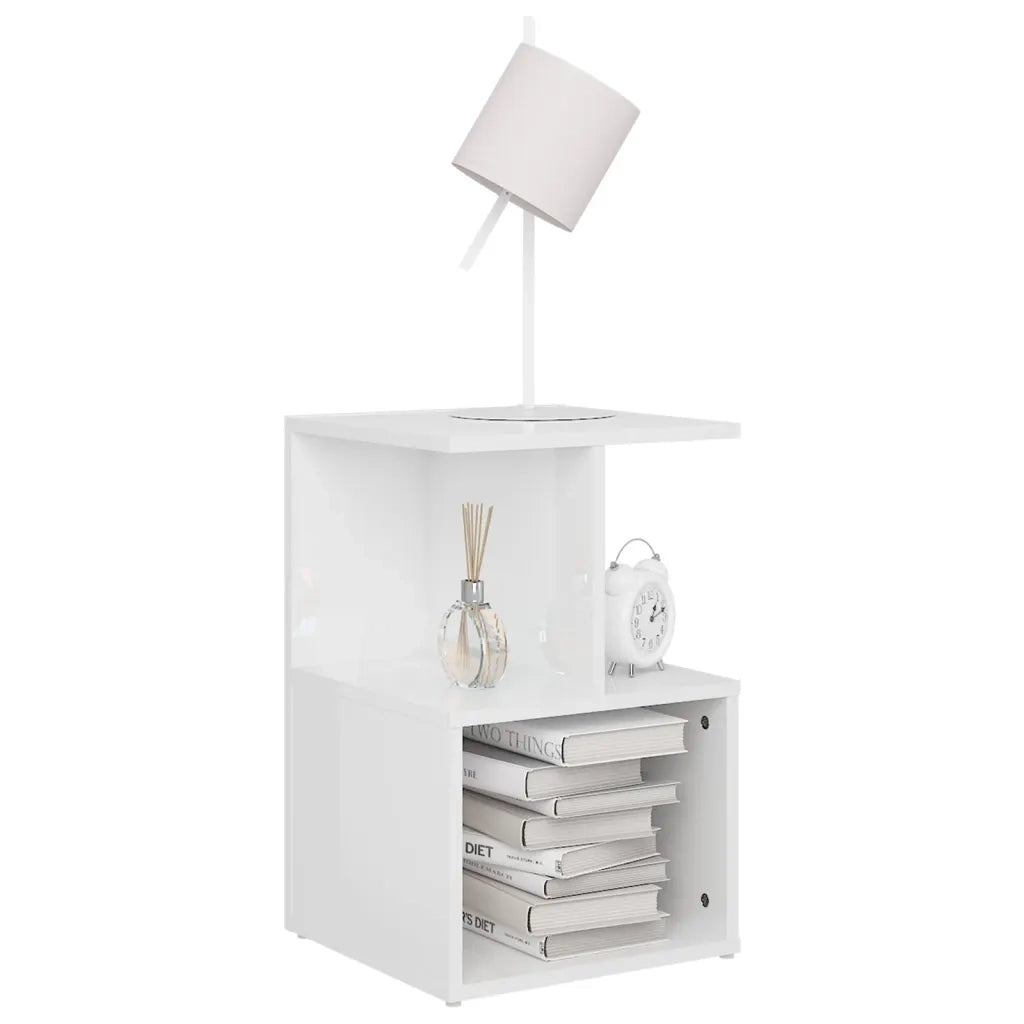 Comodini 2pz Bianco Lucido 35x35x55 cm in Legno Multistrato 806359
