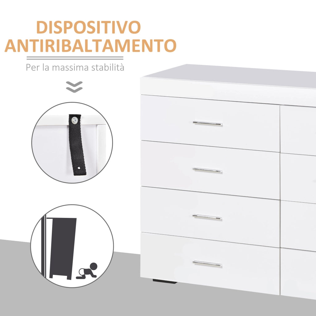 Cassettiera per Casa e Ufficio in Legno Bianco 90x35x73 cm