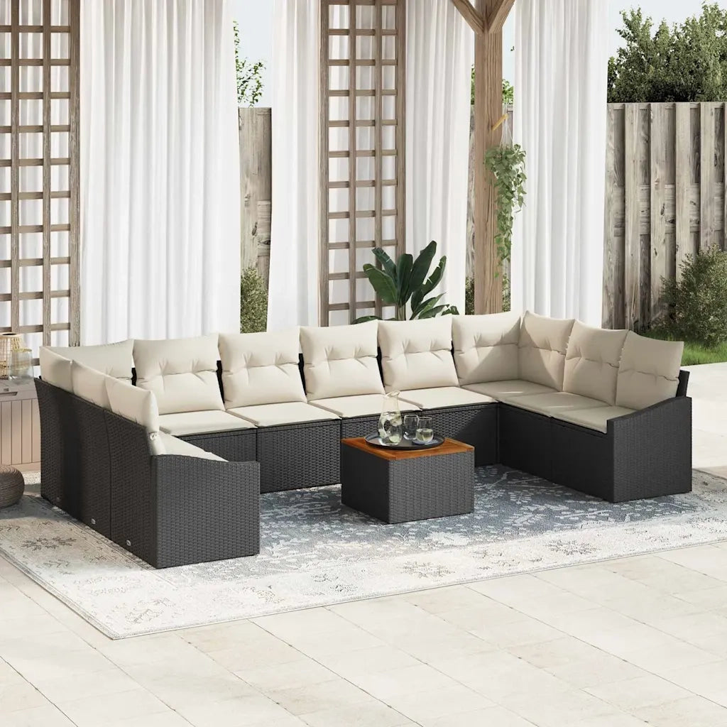 Set Divano da Giardino con cuscino 11 pcs Nero polyrattan 3347880