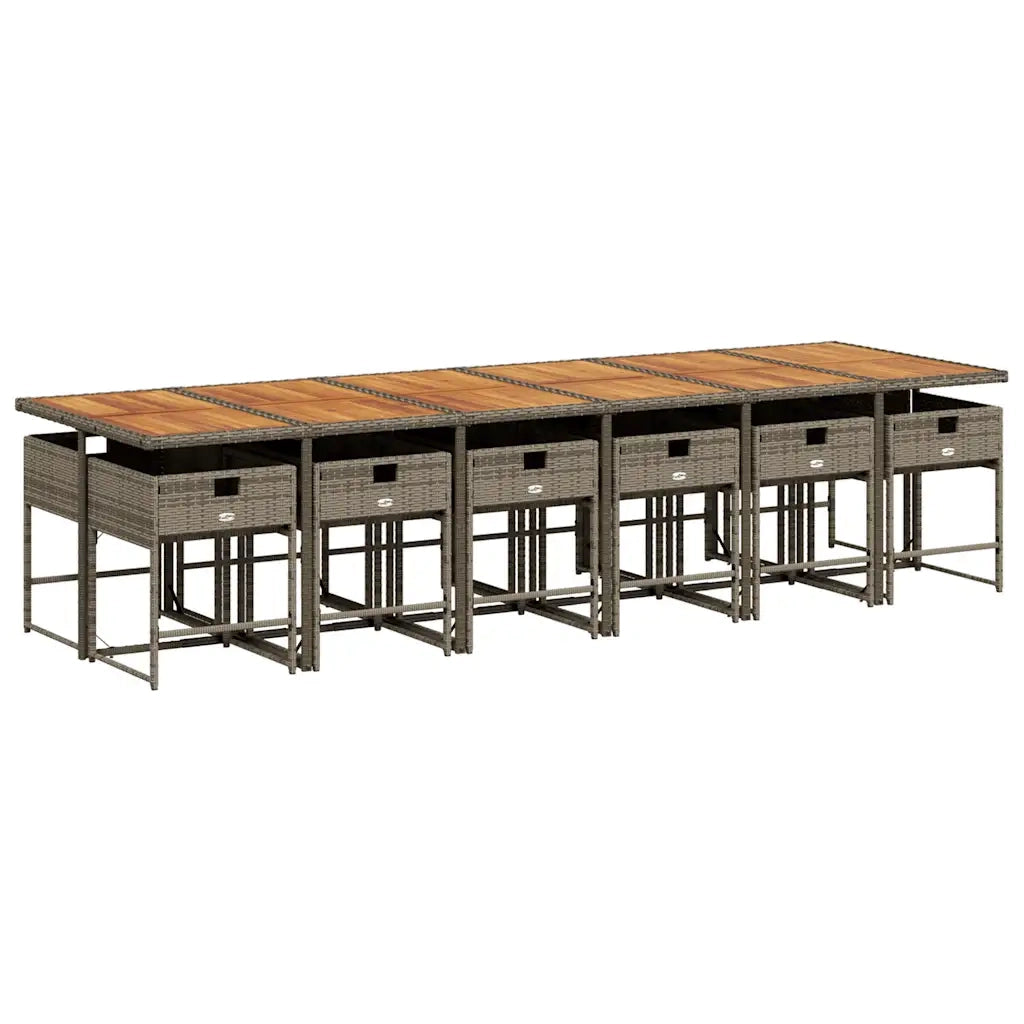 Set da Pranzo da Giardino 13pz con Cuscini Grigio in Polyrattan 3211310