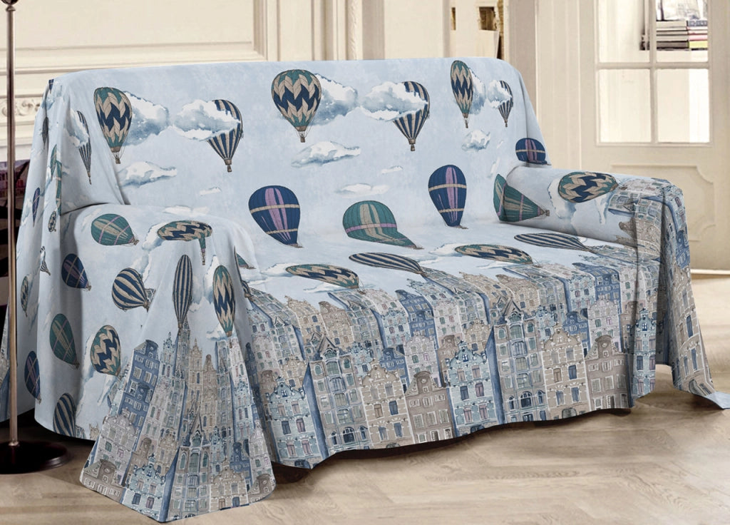 Telo Arredo Multiuso Linea Pensieri Delicati In Cotone Disegno Volare Azzurro - Singolo - Azzurro