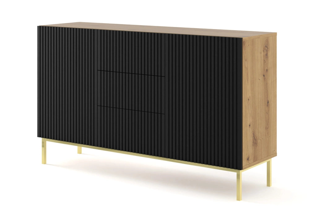 MOBILE RAVENNA B MOBILE IN MDF RIVESTITO IN LEGNO 2D3S 150 TELAIO IN ROVERE ARTIGIANALE NERO OPACO ORO