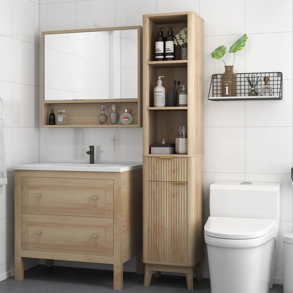Colonna bagno alta con ripiani e cassetto ¨C Xylo ¨C legno 33x30x170 cm