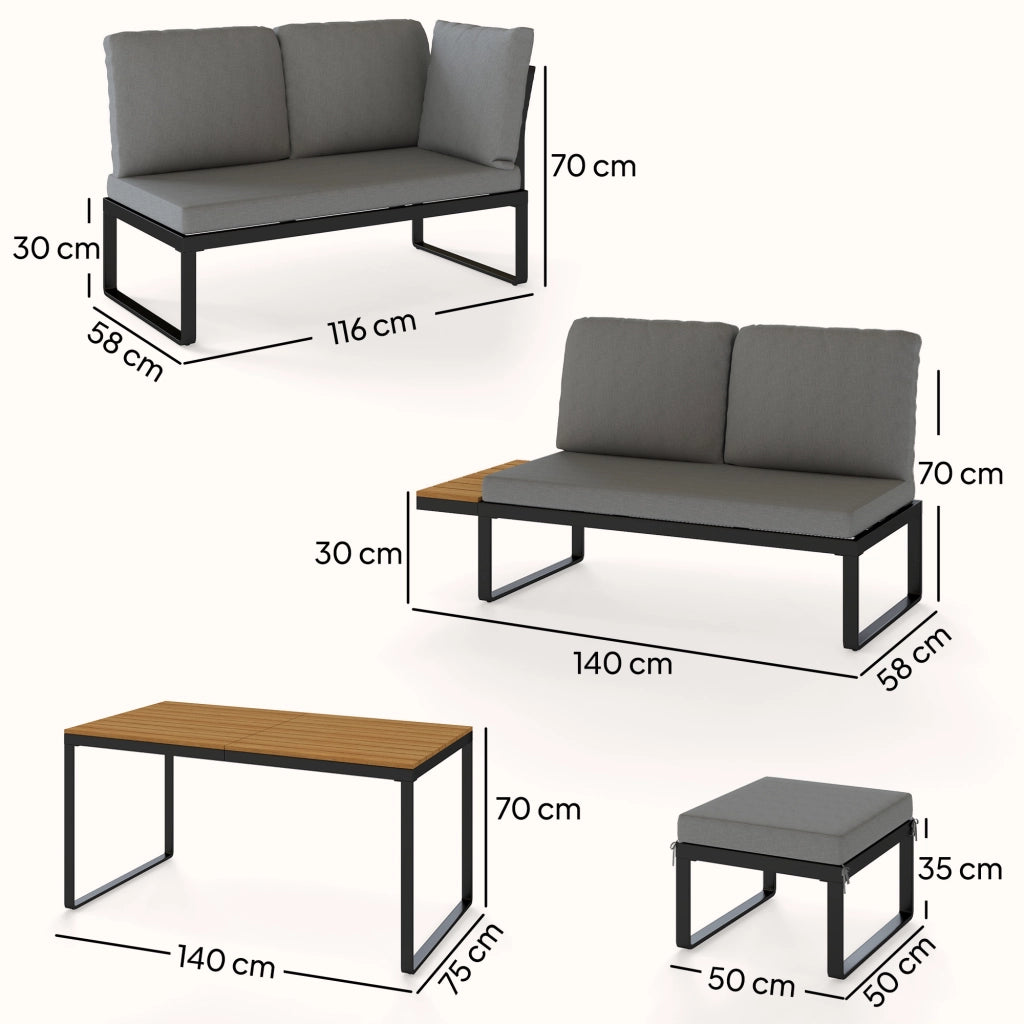 Set Tavolo e Sedie da Giardino ¨C zephmum ¨C Grigio, Alluminio, 256x198x70cm