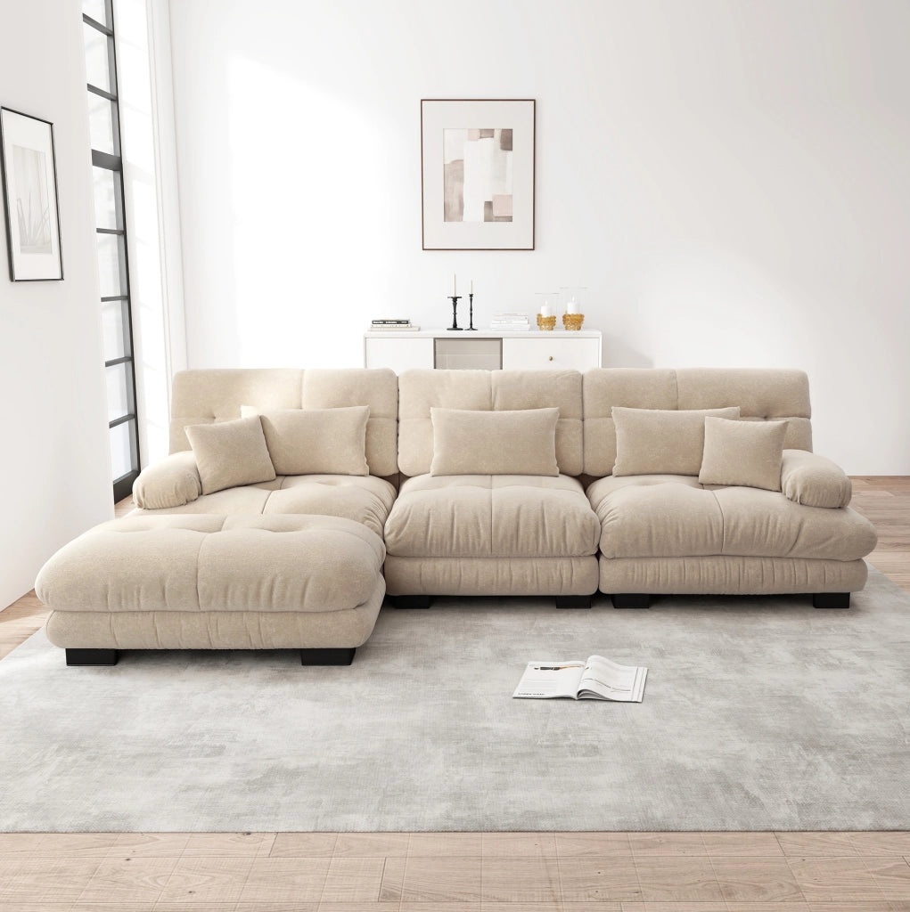 Divano modulare configurabile in chenille caffè chiaro