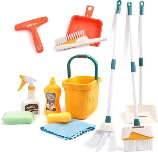 Set di Pulizia per Bambini - Giocattoli di Pulizia per Bambini - Materiali in Legno - 3-6 anni - 12 pezzi
