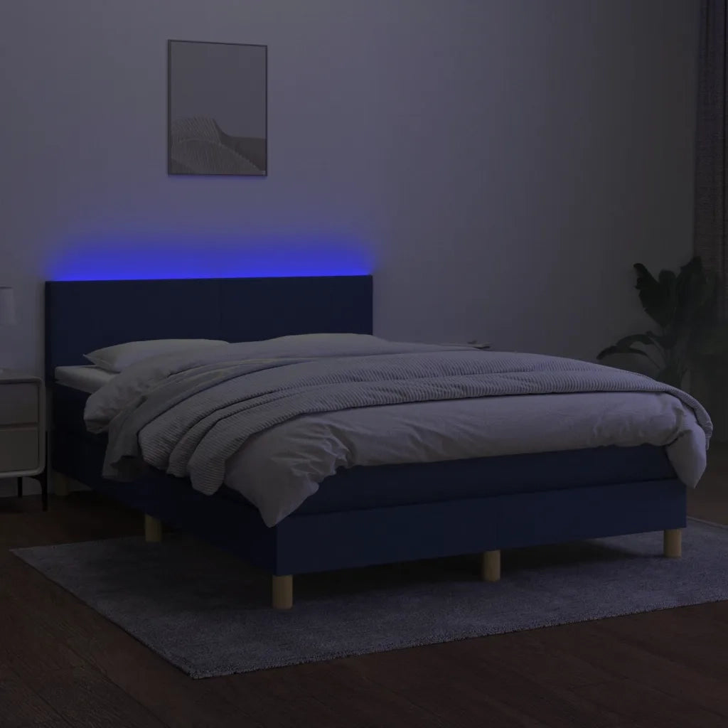 Letto a Molle con Materasso e LED Blu 140x200 cm in Tessuto 3133563