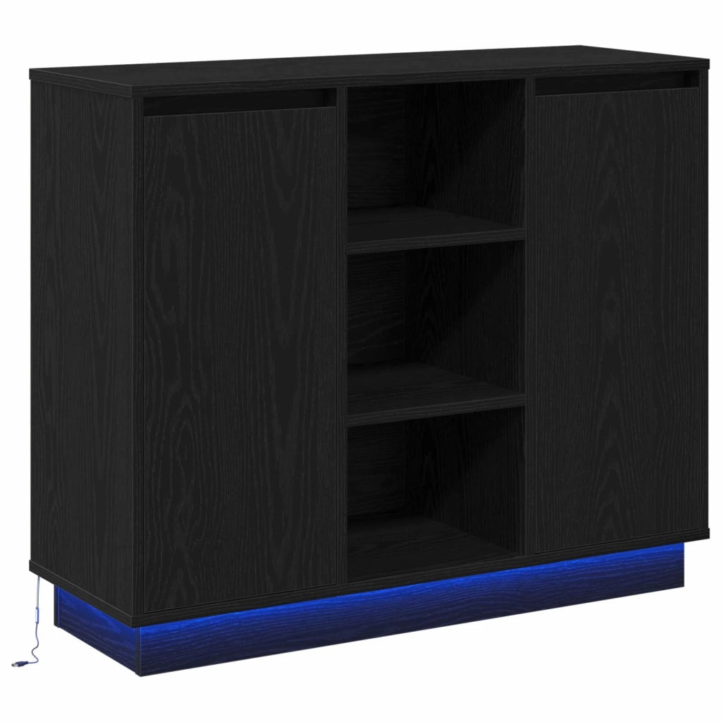 Madia LED Rovere Nero 90 x 32 x 75 cm Legno multistrato 869683