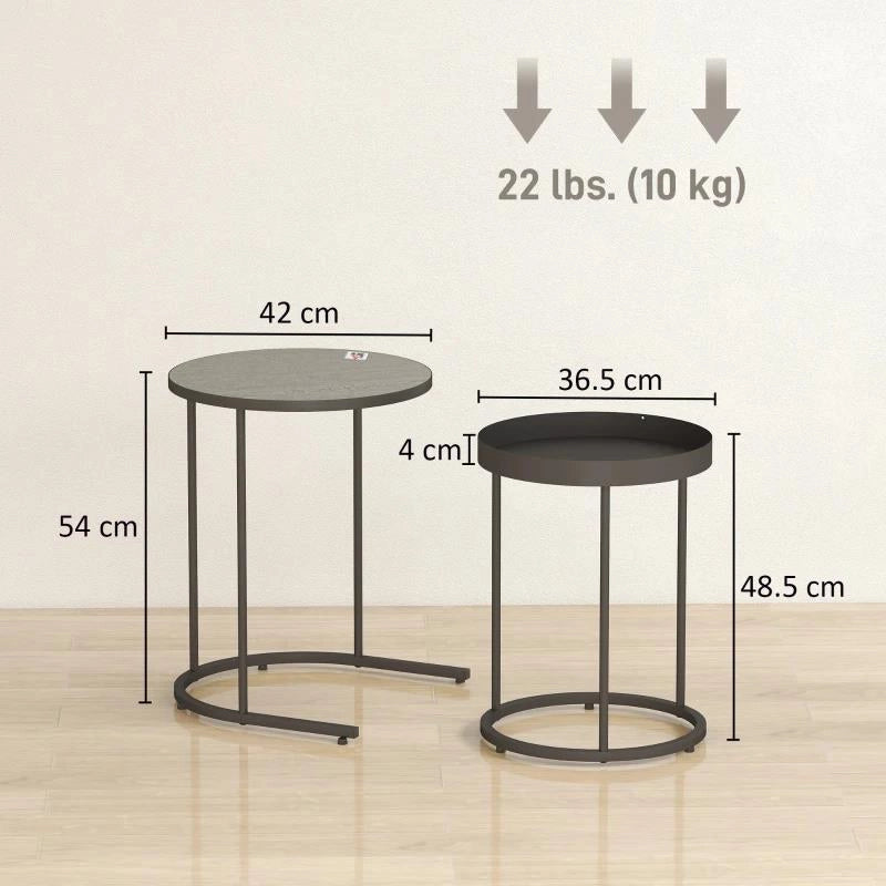 SET 2 TAVOLINI DA SALOTTO IMPILABILI IN STILE INDUSTRIALE, IN LEGNO E METALLO, Ï42X54 CM E Ï36.5X48.5 CM, GRIGIO E NERO