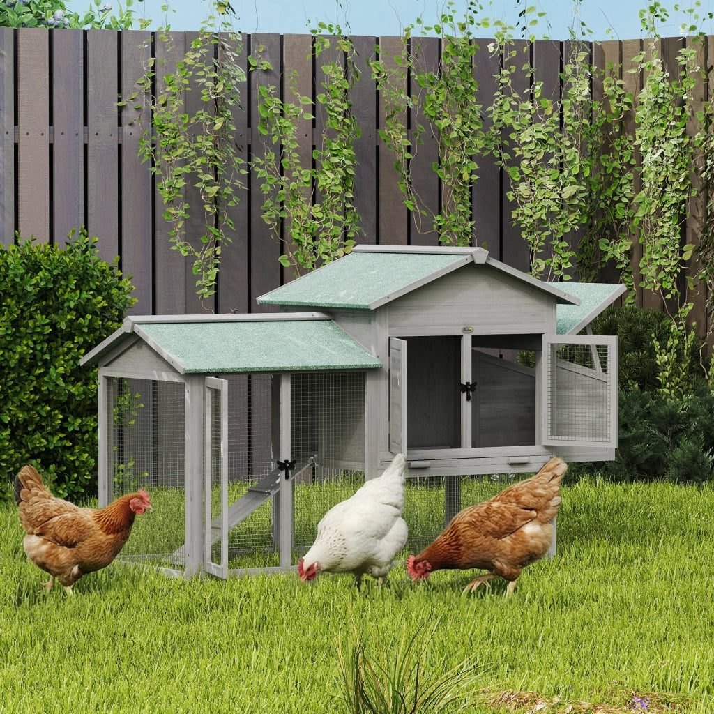 Pollaiolo Casa per Galline con Recinto ¨C zephmum ¨C Grigio Legno 168x75x103cm