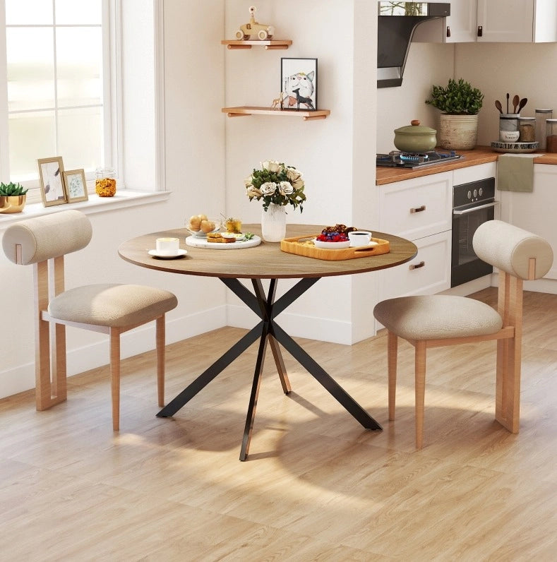 Tavolo da pranzo rotondo ?120 cm in legno effetto rovere con gambe in acciaio nero