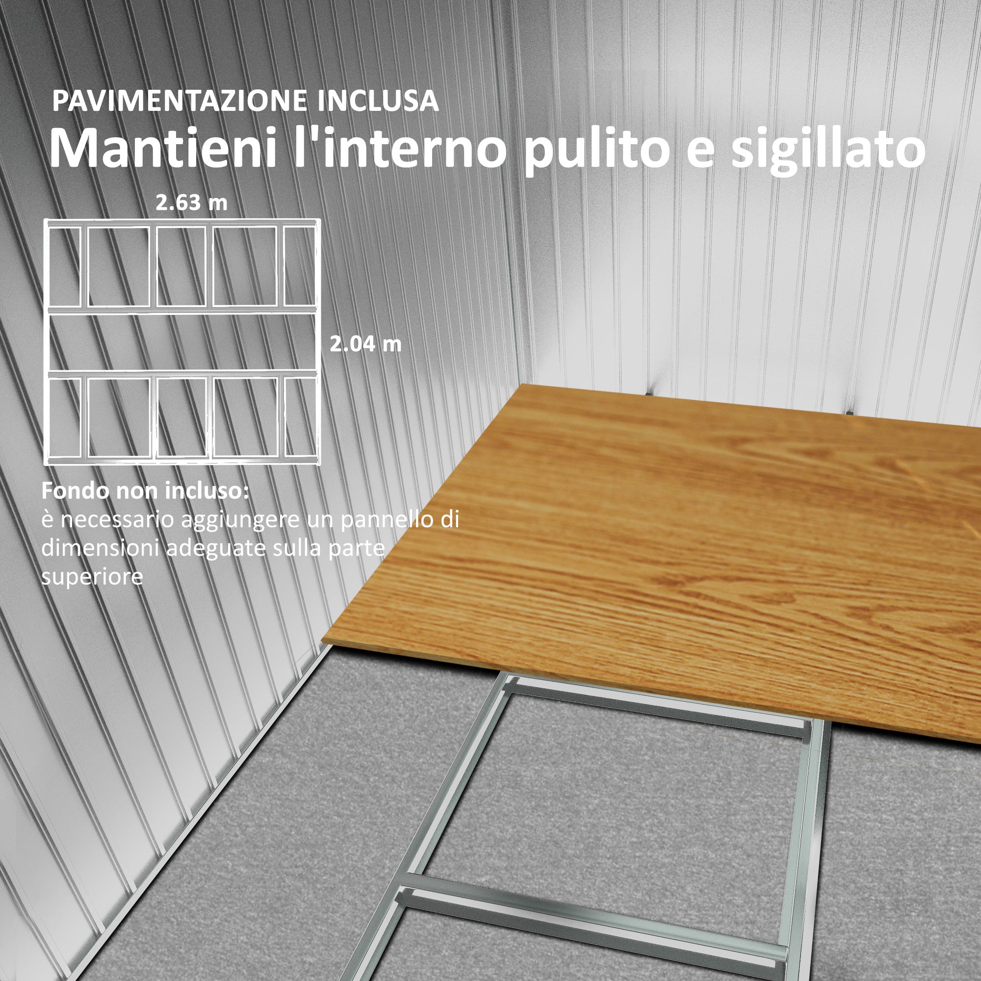 Casetta da Giardino 322x277x192 cm con 2 Porte Scorrevoli e 4 Prese d'Aria in Acciaio Marrone