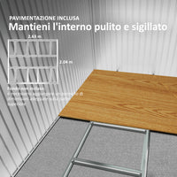 Casetta da Giardino 322x277x192 cm con 2 Porte Scorrevoli e 4 Prese d'Aria in Acciaio Marrone