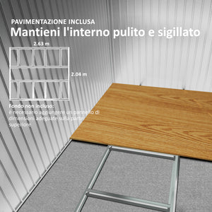 Casetta da Giardino 322x277x192 cm con 2 Porte Scorrevoli e 4 Prese d'Aria in Acciaio Marrone