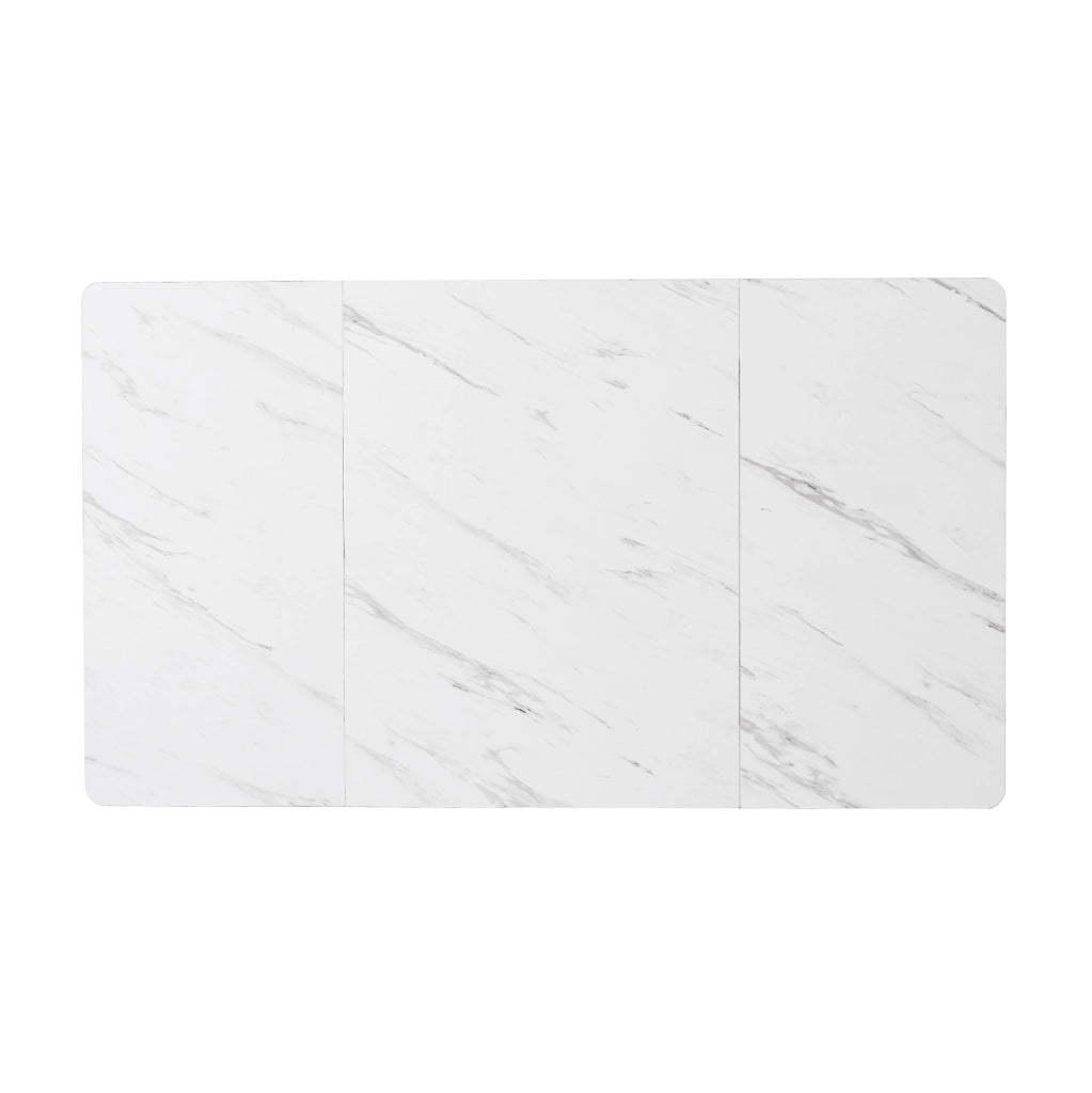 Tavolo da pranzo 140x80x75 cm con motivo marmo e piedini regolabili in MDF bianco