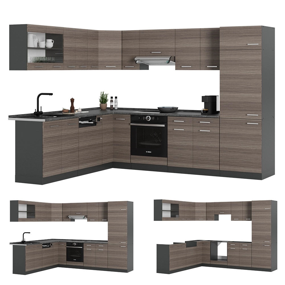 Vicco Cucina angolare completa Grigio nobile/antracite 227 x 287 cm , PL Rovere