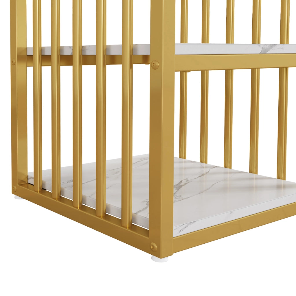 Bartisch con ripiani 140 x 40 x 105 cm in MDF e metallo; bianco e oro; effetto marmo