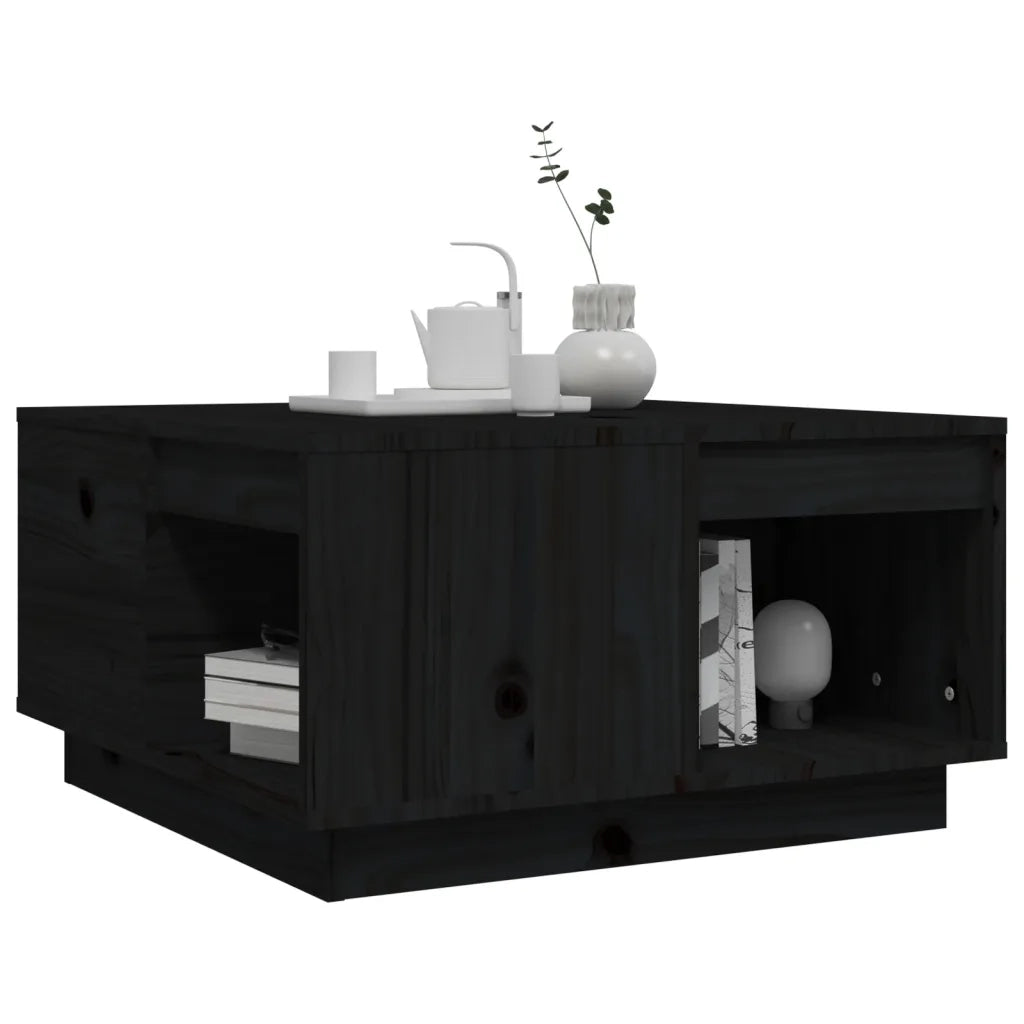 Tavolino da Salotto Nero 60x61x32,5 cm Legno Massello di Pino 814533