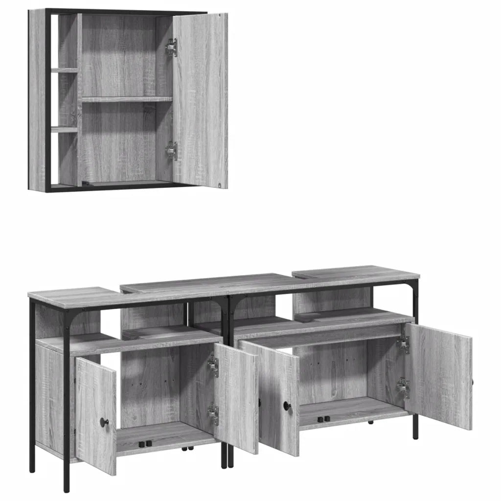 Set Mobili da Bagno 3 pz Grigio Sonoma in Legno Multistrato