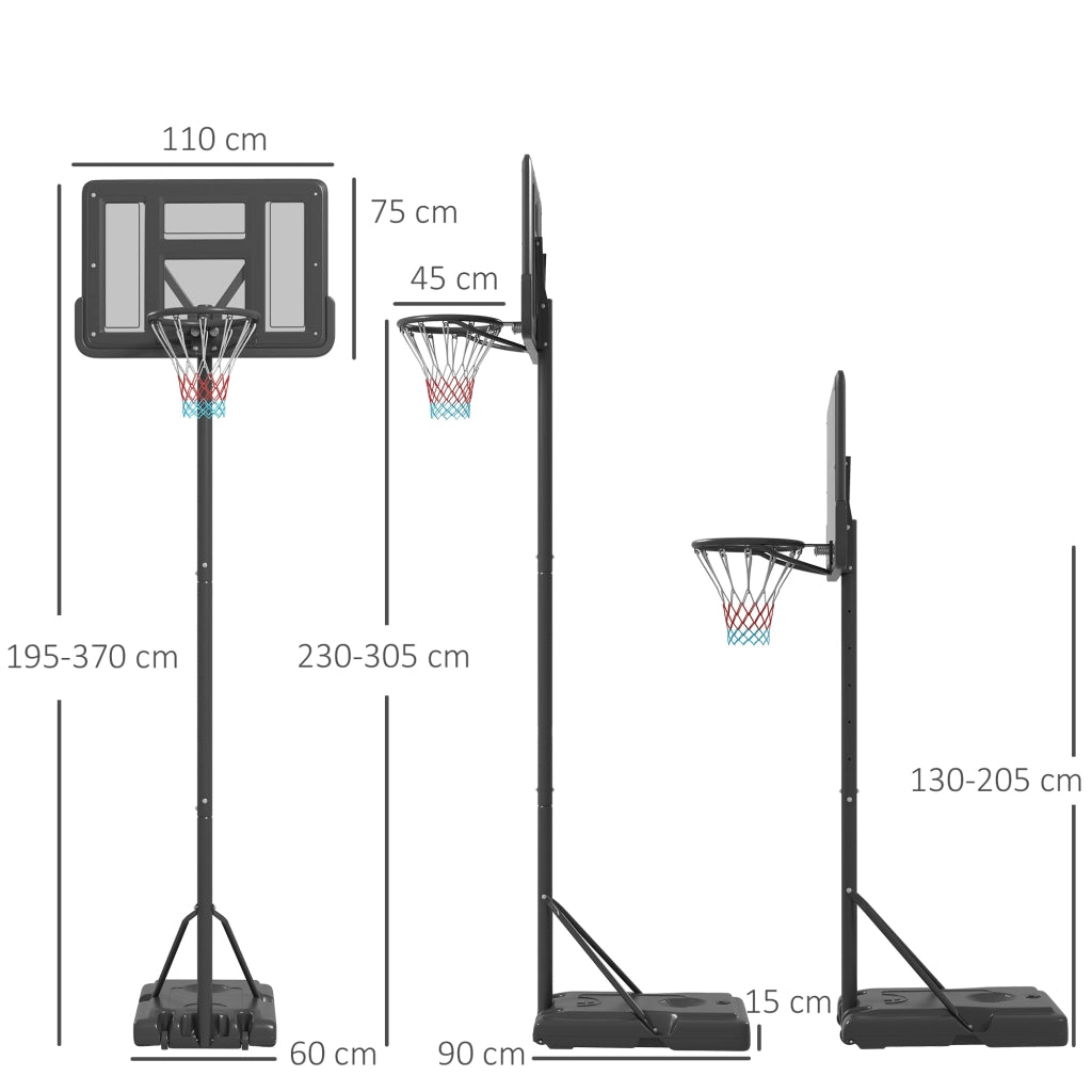 Supporto per canestro da basket 2 in 1, canestro regolabile in altezza da 230 a 305 cm con supporto, supporto per tabellone con ruote, sistema da