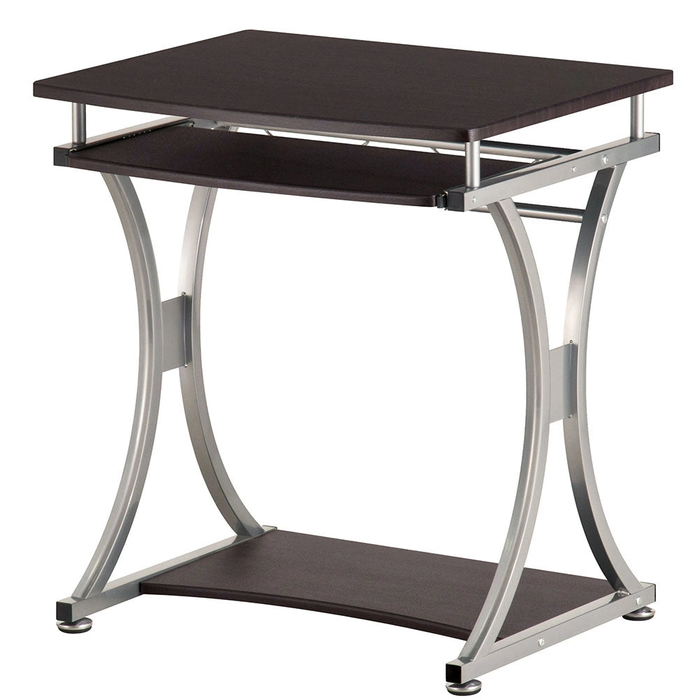Scrivania Porta PC Tavolo Studio con Porta Tastiera e Ripiani Metallo e Legno Silver Marrone