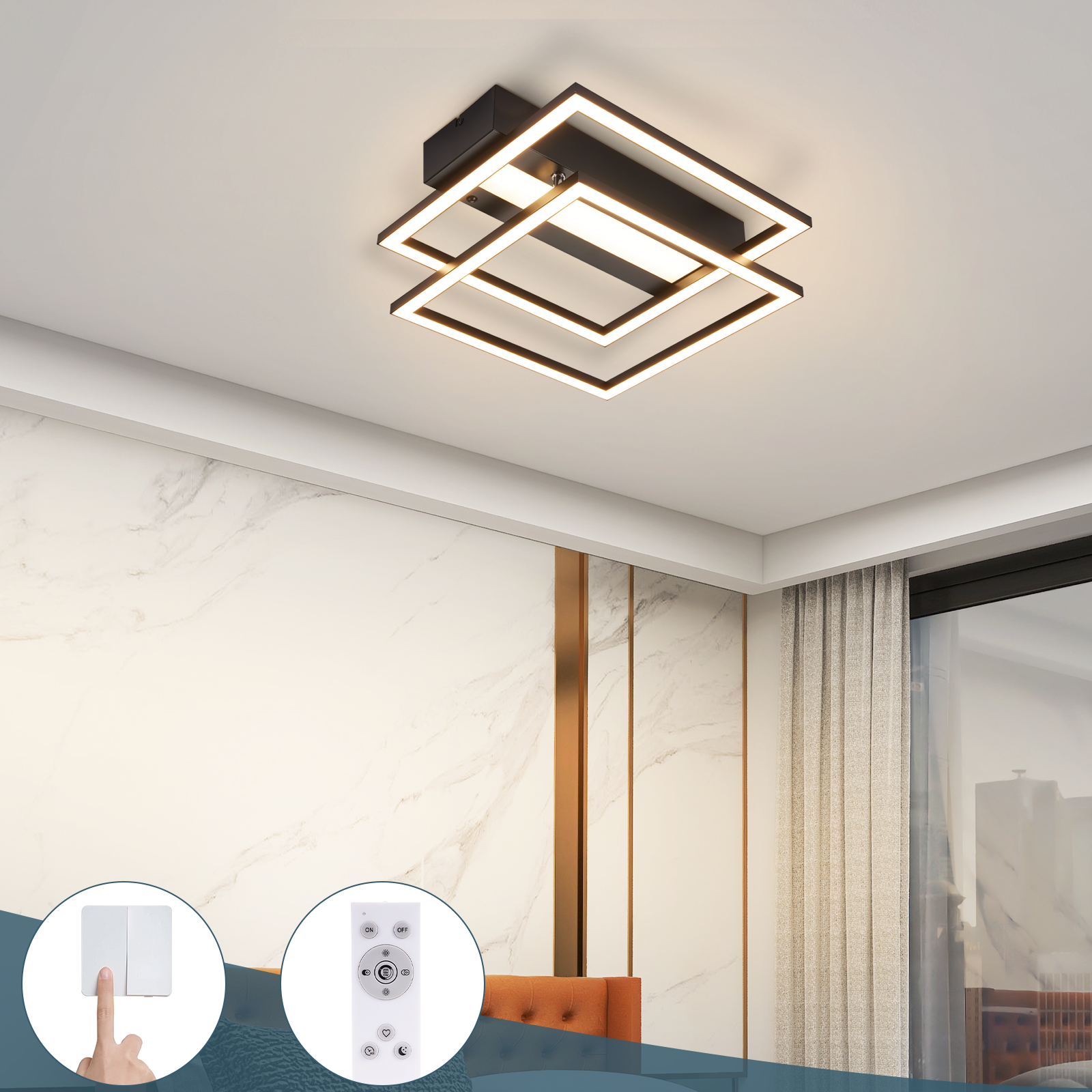 ZMH Lampada da soffitto LED 42W nera dimmerabile telecomando per cucina camera letto