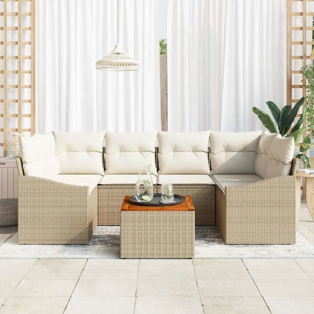 Set Divano da Giardino con cuscino 7 pcs Beige polyrattan