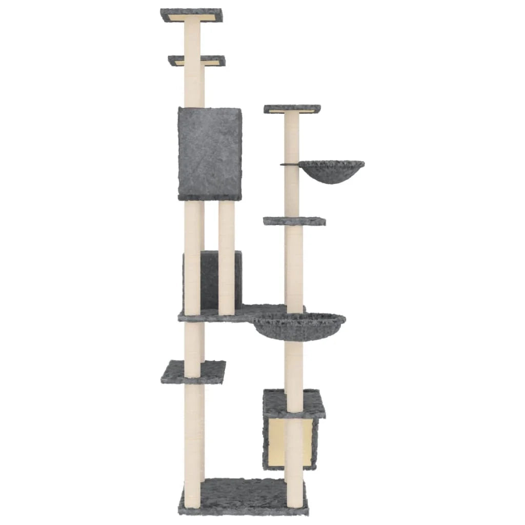 Tiragraffi per gatti Mobili per arrampicata su torre Tiragraffi piattaforma da arrampicata con tiragraffi in sisal scuro 191 cm grigio 02_0022693