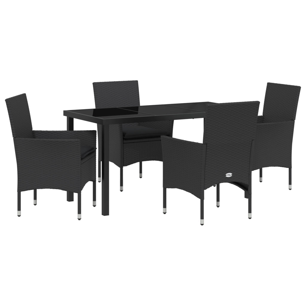 Set da Pranzo da Giardino 5 Pezzi con Cuscini in Polyrattan Nero