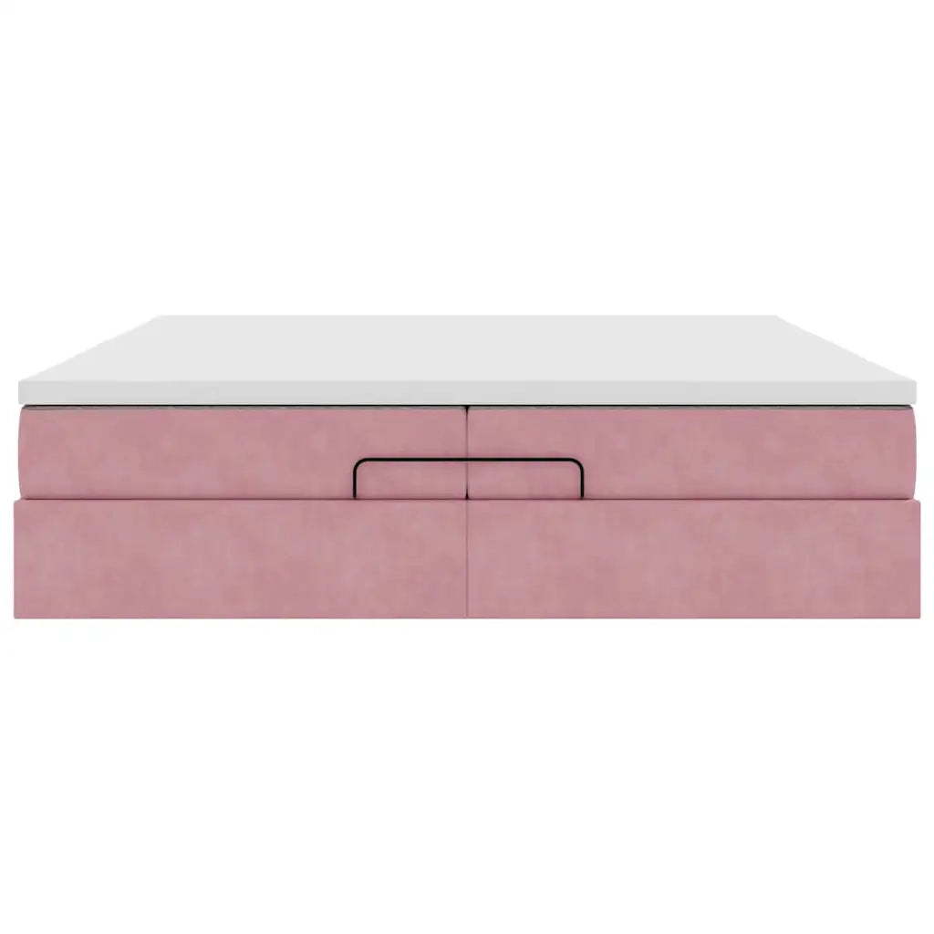 Struttura Letto Pouf con Materassi Rosa 200x200 cm Velluto