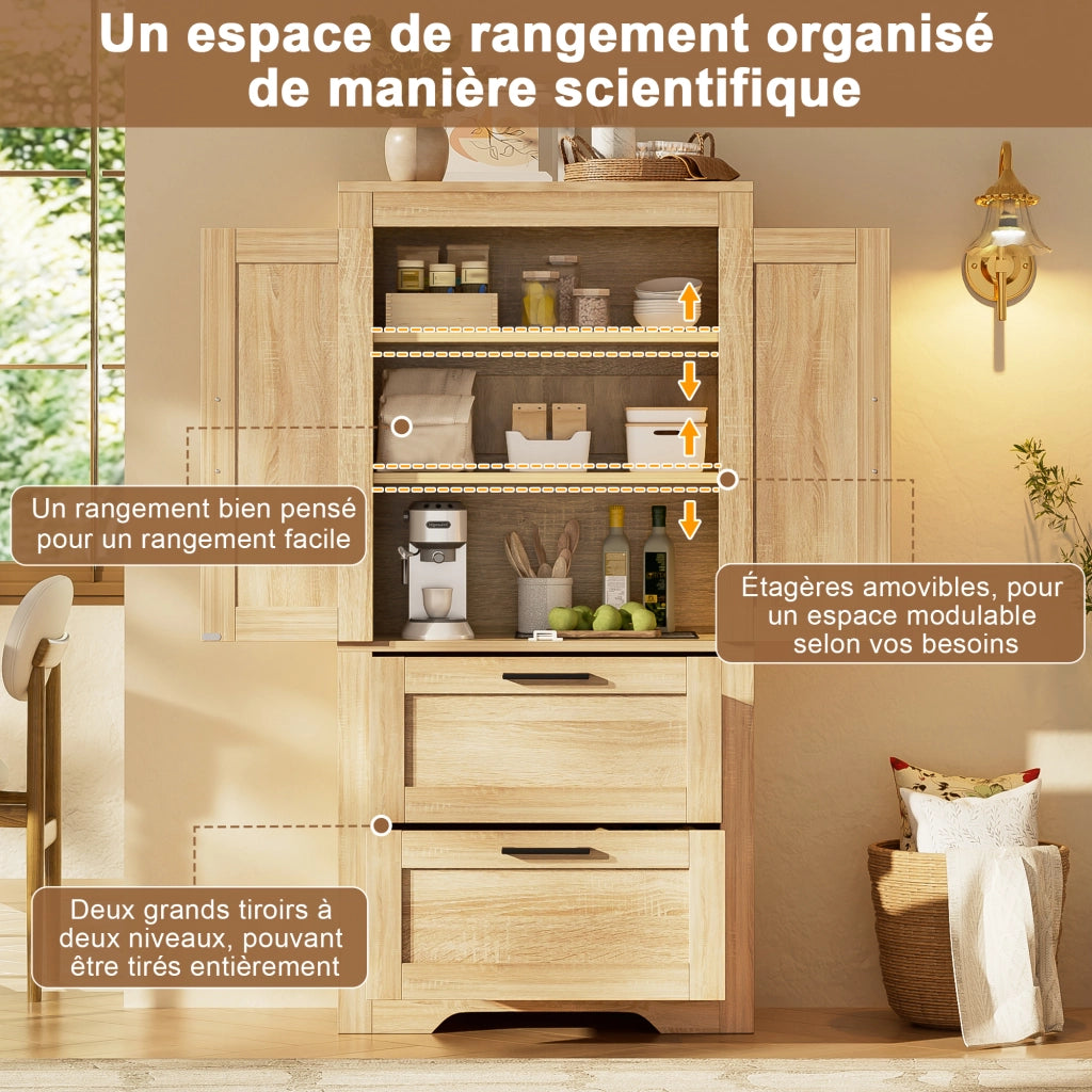 ARMADIO ALTO con 2 cassetti 60x30x128 cm MDF e PB Naturale