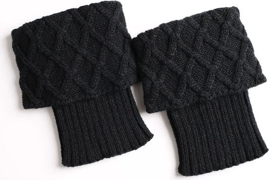 Due paia di calzettoni per donna con calze a maglia - calzettoni con coprispalle a maglia per inverno - calzettoni a maglia di lana - calzettoni corti con mesh a forma di reticolo - caldo - marrone scuro + nero - 15cm
