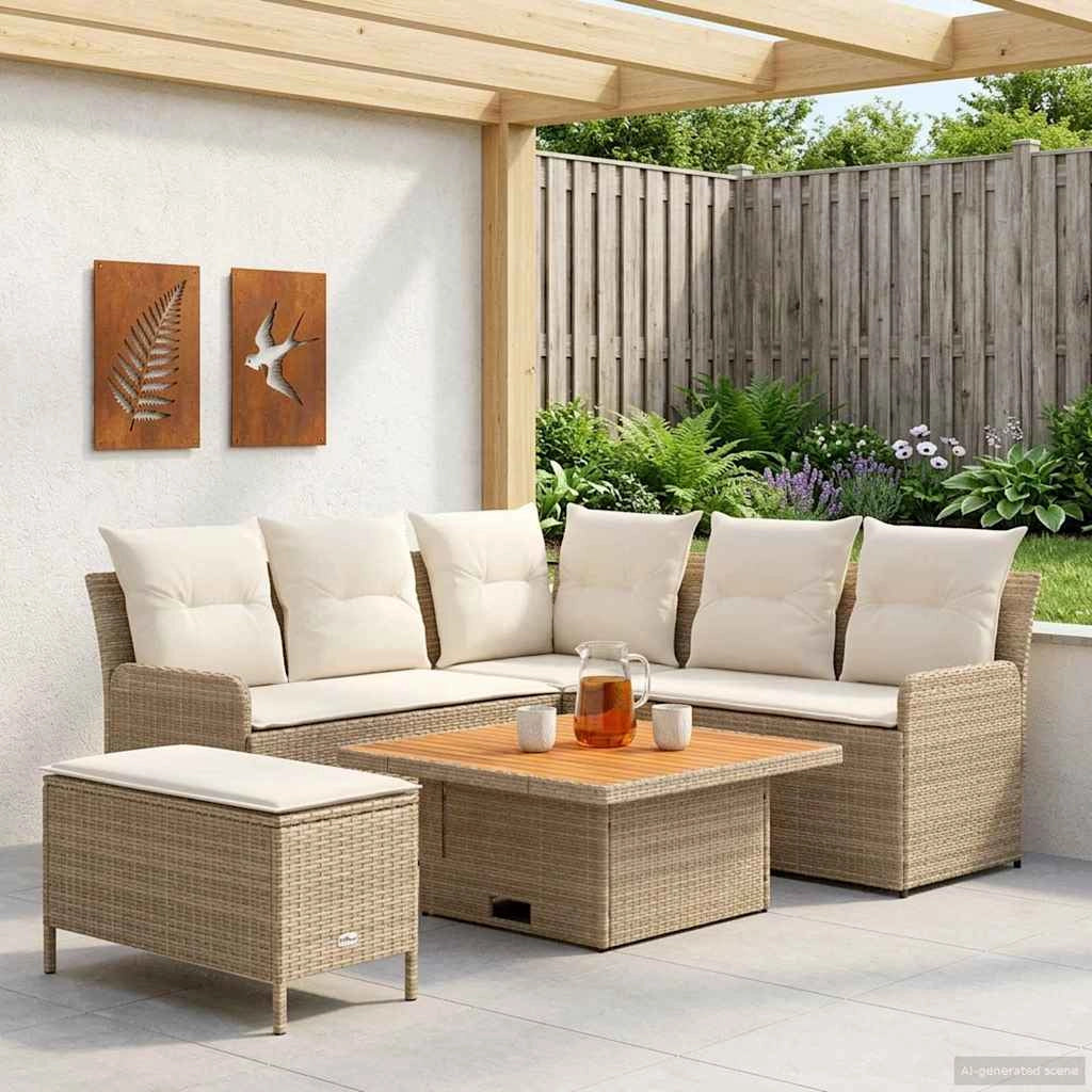 Set di Mobili 5 pz Beige e Crema Rattan in PE 3422206